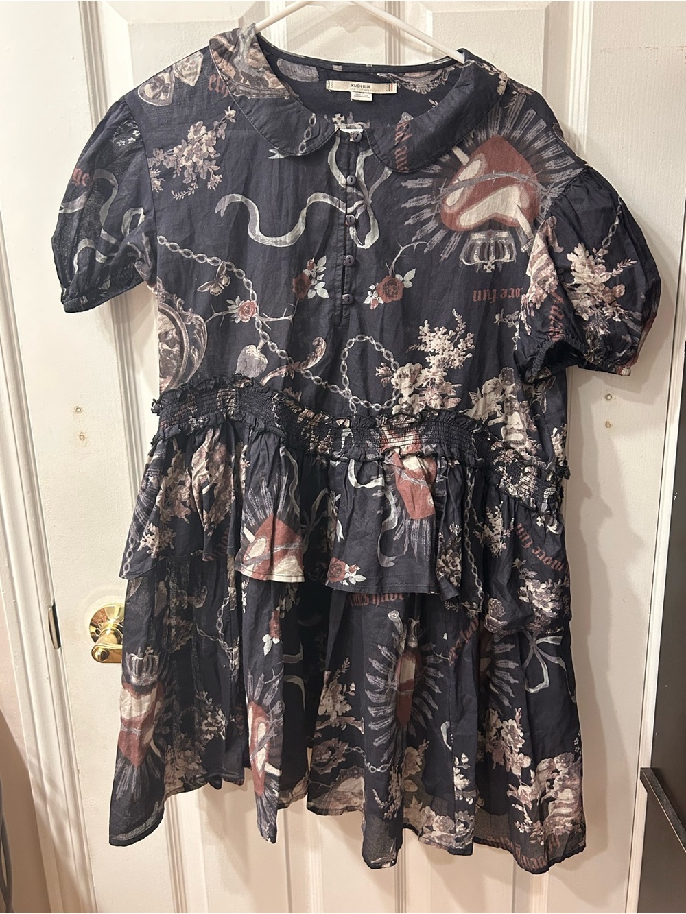 Kimchi Blue Black Floral Mini Dress with Muted Pink Accents